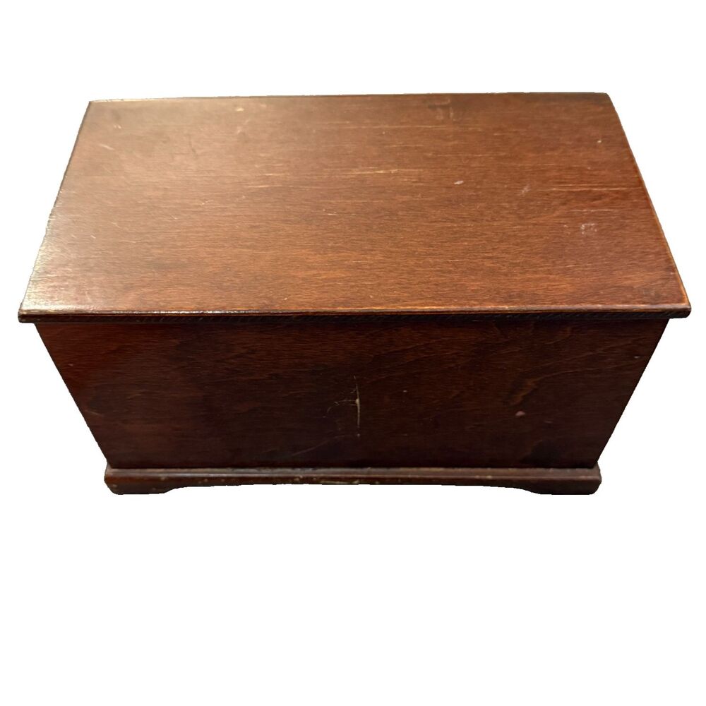 Vintage Dark Wooden Jewelry Trinket Box with feet, preloved